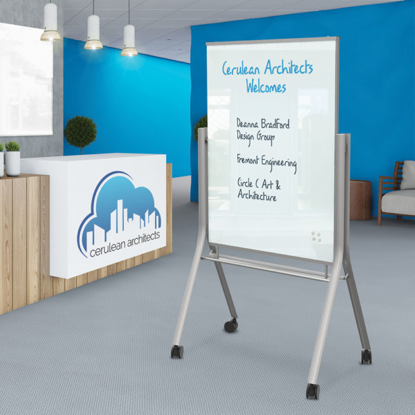 Office Interior Lobby with blue wall